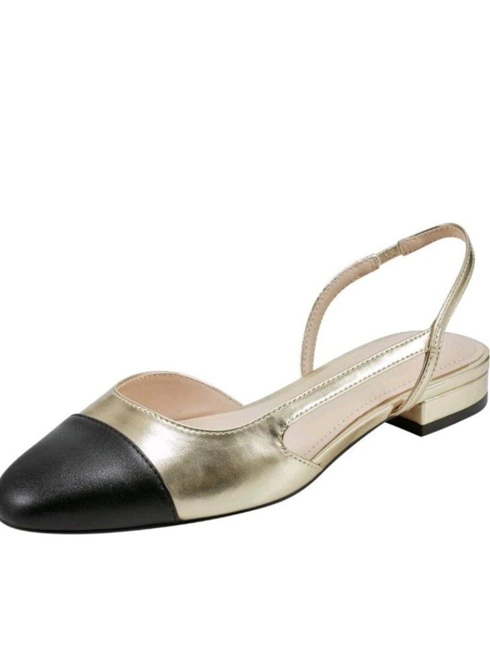 Marc Fisher Gold and Black Slingback Flats